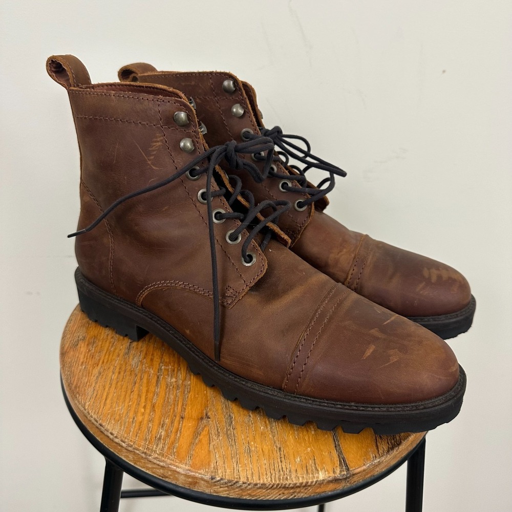 Patina Portland Leather Mens Size 12 Boots Brown Leather Lace Up Ankle Cap Toe